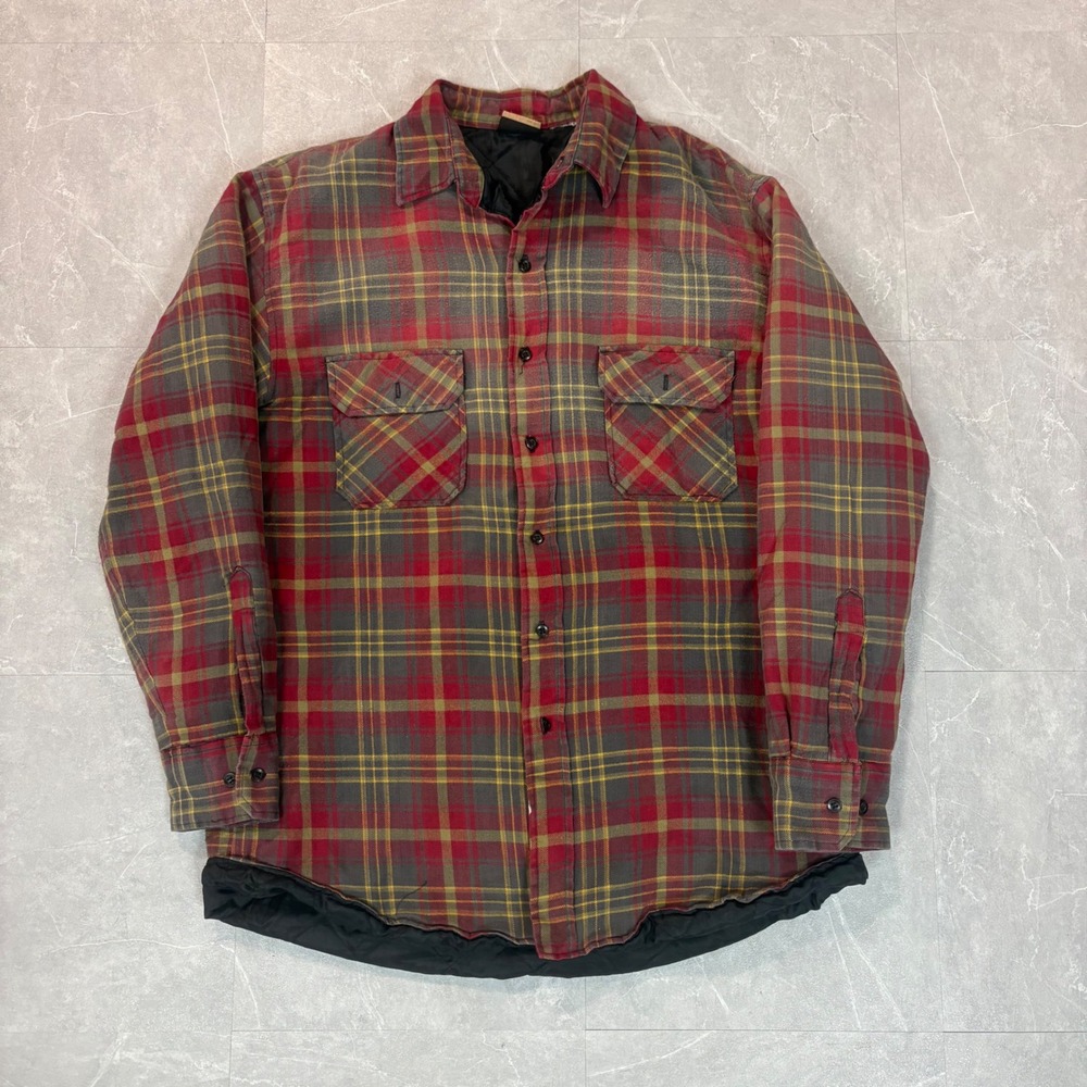 Vintage Sports Afield Mens Quilted Flannel Shirt Jacket Red Plaid Large XL 2781